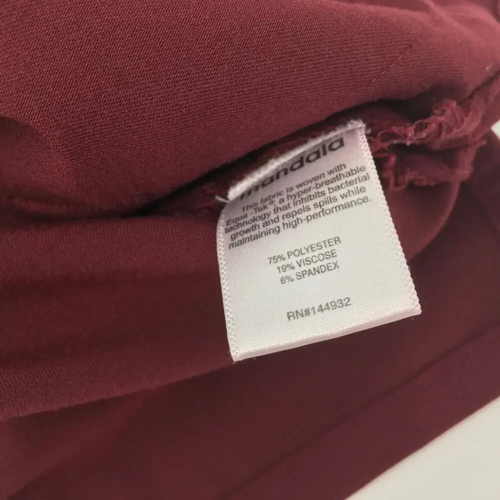 Mandala 6 pocket Scrub Top XXS Wine Burgundy V Neck Nursing Healthcare Medical